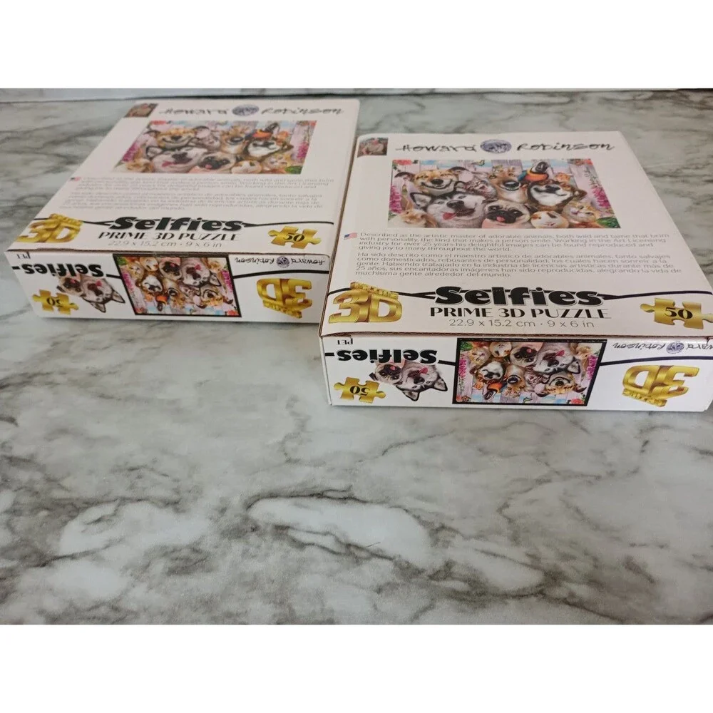 (Bundle) 2 NIB Howard Robinson 50 Piece 3D Effects Puzzles Dogs Taking Selfie